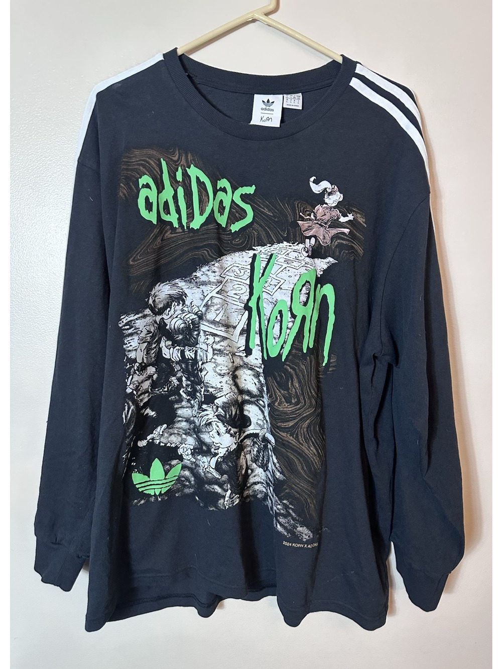 Korn Adidas Shirt Mens L Black Follow The Leader Trefoil Graphic Tee Rock Y2K